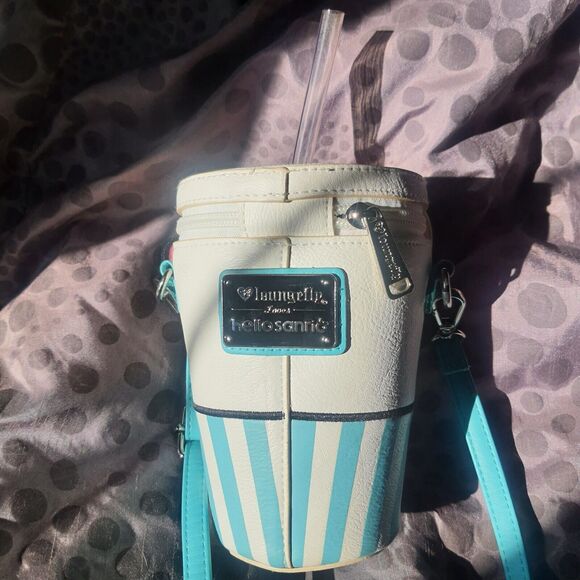 Loungefly Sanrio Hello Kitty Purse Drink Cup Crossbody Bag Heart Logo - Picture 2 of 12